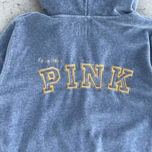 Vintage Y2K PINK VS Hoodie Zip Up Jacket Velour Gray Material Medium - Picture 6 of 7